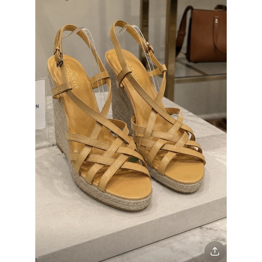 Cole Haan  Meadow Sandals Size 9B Yellow Strappy Slingback Wedge Espadrille WMNS